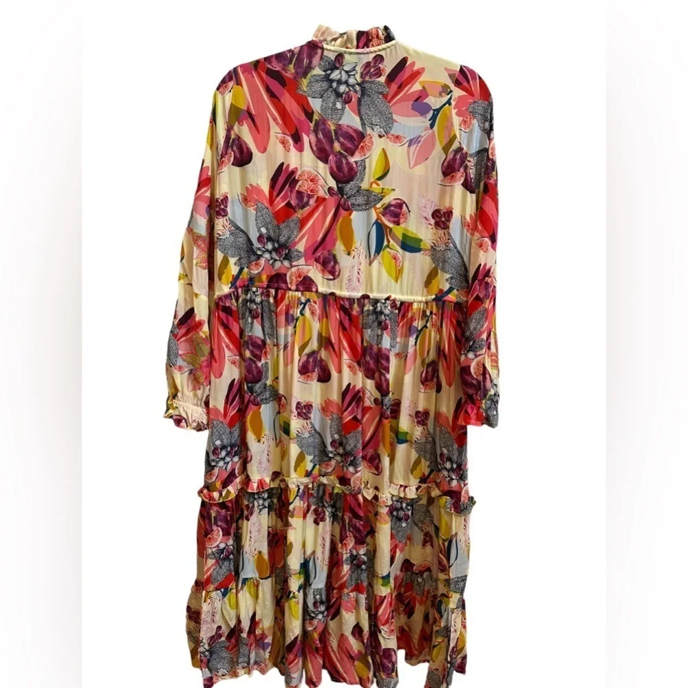 TAJ by Sabrina Crippa Baxeda Dress Fig & Florals Embroidered‎ Tiered Sz Medium - Picture 11 of 11